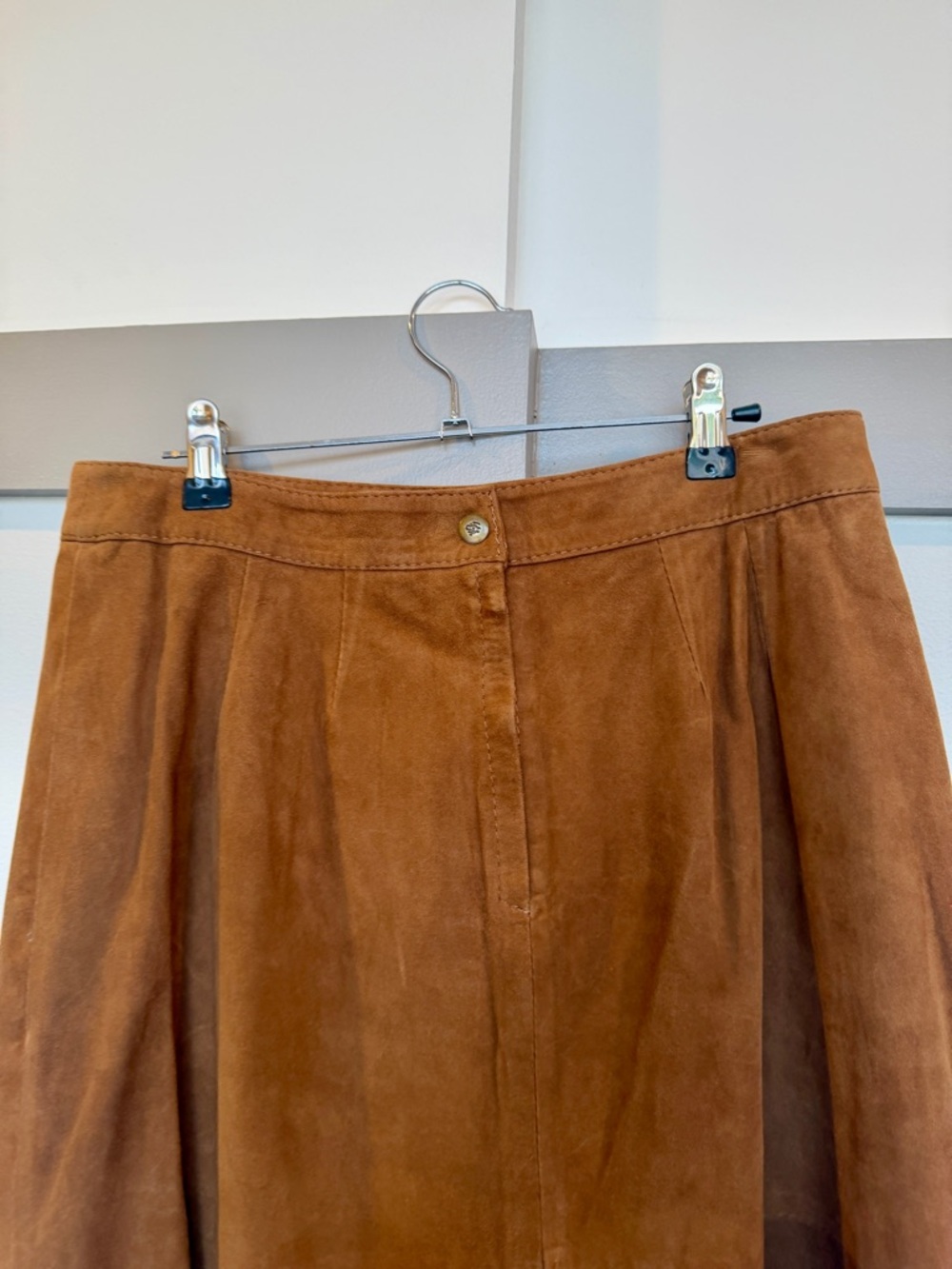 Vintage Brown goat Suede Midi Skirt High Waisted Leather Argentina S - Picture 2 of 9